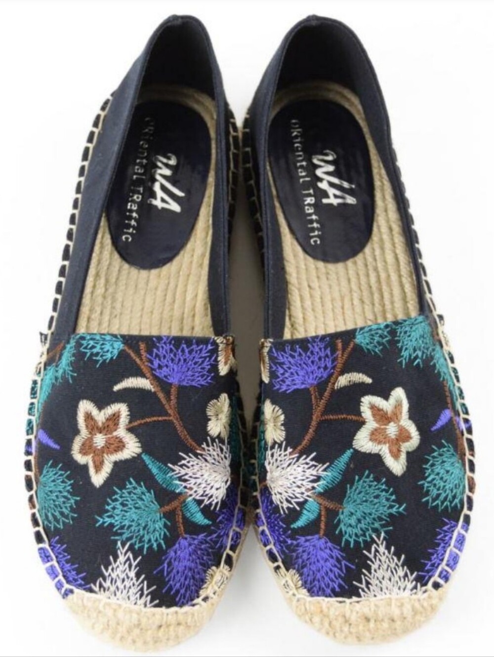 ORIENTAL TRAFFIC Women's Navy Floral Embroidered Espadrilles